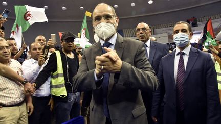 Le président du MSP, Abderrazak Makri, participe à un meeting de campagne, le 8 juin 2021, à Alger (Algérie). (RYAD KRAMDI / AFP)