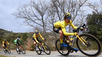 Primoz Roglic et ses coéquipiers de la Jumbo-Visma lors du Paris-Nice 2022. (FRANCK FIFE / AFP)