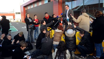 Barth&eacute;l&eacute;my Aguerre, le PDG de la soci&eacute;t&eacute; Spanghero, donne une conf&eacute;rence de presse&nbsp;au si&egrave;ge de l'entreprise, &agrave; Castelnaudary (Aude) le 15 f&eacute;vrier 2013. (REMY GABALDA / AFP)