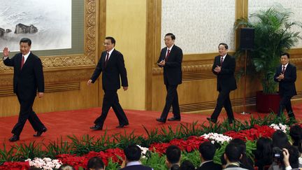 Les nouveaux dirigeants du Parti communiste chinois se pr&eacute;sentent devant la presse, le 15 novembre 2012 &agrave; P&eacute;kin (Chine). (CARLOS BARRIA / REUTERS)