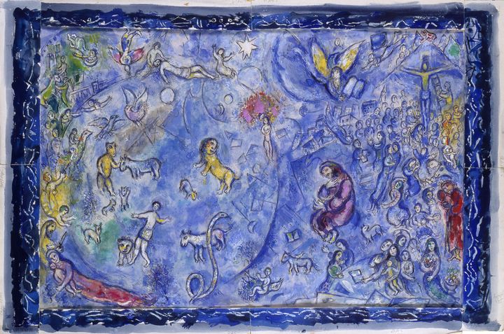 Marc Chagall (1887-1985), Maquette définitive pour "La Paix", vitrail de l'Organisation des Nations Unies, New York, Etats-Unis, 1963, gouache, aquarelle, encre et crayon noir sur papier, collection particulière (Photo : Archives Marc et Ida Chagall, Paris © ADAGP, Paris, 2023)