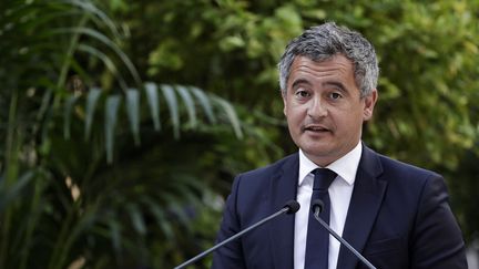 Gérald Darmanin, le 9 août 2024, lors de l'hommage aux victimes de l'attentat de la rue des Rosiers, à Paris. (STEPHANE DE SAKUTIN / AFP)