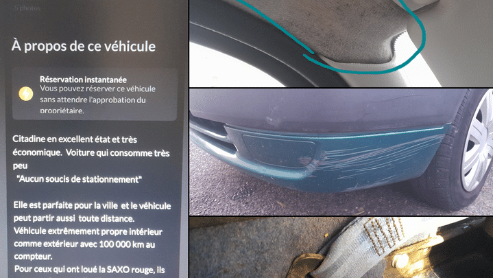 Ni l’hygiène, ni l’état de fonctionnement de la voiture qu’a louée Nathalie ne correspondaient à la description faite dans l’annonce. (NATHALIE (DR))