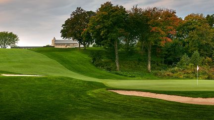 Le trou 1 du parcours d'Hazeltine, Chaska, Minnesota, États-Unis. (Ryder Cup)