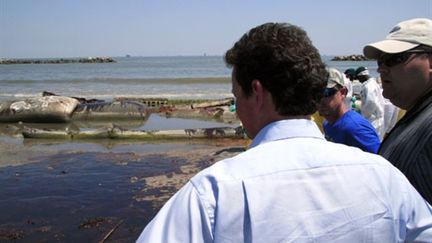 Le PDG de BP, Tony Hayward, contemple la marée noire à Port Fourchon en Louisiane - 25/05/10 (AFP Stéphane Jourdain)