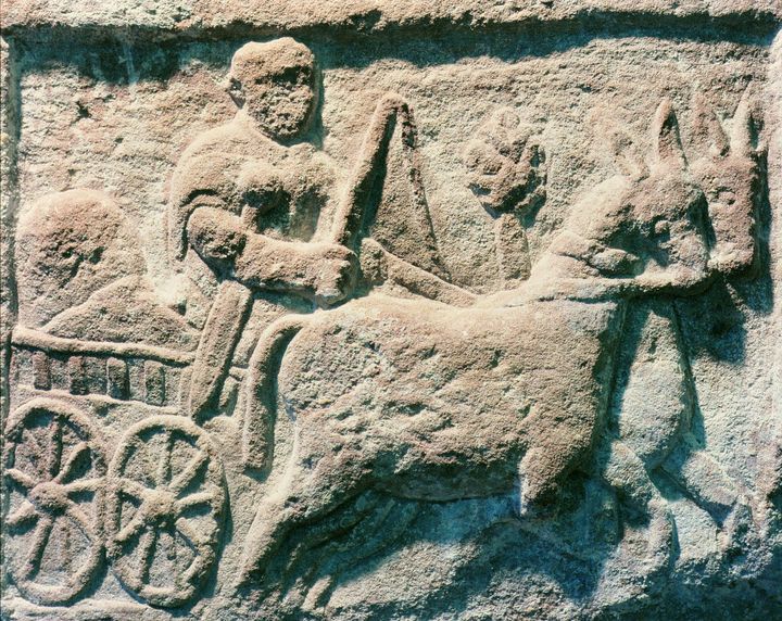 Bas relief représentant un char militaire romain du 1er siècle de notre ère à Strasbourg
 (Gianni Dagli Orti/The Picture Desk/AFP)