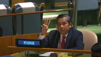 L'ambassadeur birman à l'ONU Kyaw Moe Tun, lors de l'Assemblée générale du 26 février 2021, à New York (Etats-Unis). (NATIONS UNIES)