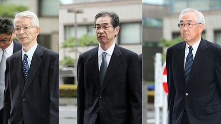 Les trois anciens dirigeants de Tepco avant leur procès au Japon, en juin 2017.&nbsp; (STR / JIJI PRESS)