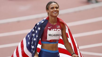 Sydney McLaughlin après sa victoire sur le 400 m haies, le 4 août à Tokyo. (PHOTO KISHIMOTO / PHOTO KISHIMOTO / DPPI via AFP)