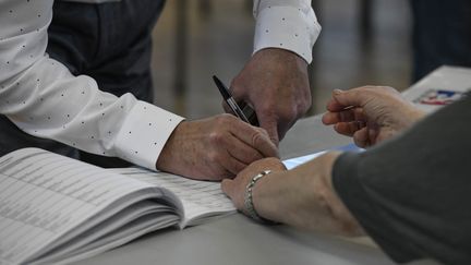 Un électeur émarge après avoir voté aux élections européennes, le dimanche 26 mai à Lyon. (MAXPPP)