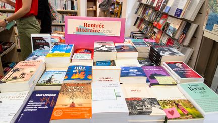 Les livres de la rentrée littéraire dans une librairie parisienne, le 21 septembre 2024. (VALERIE DUBOIS / HANS LUCAS / AFP)