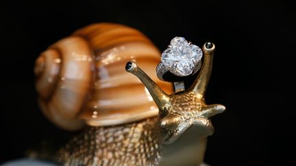 Un diamant de 30 carats d'une valeur de 9 millions d'euros est pr&eacute;sent&eacute; &agrave; l'ouverture de la premi&egrave;re bijouterie Louis Vuitton place Vend&ocirc;me &agrave; Paris, le 3 juillet 2012. (PATRICK KOVARIK / AFP)