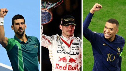 Novak Djokovic, Max Verstappen et Kylian Mbappé. (AFP)