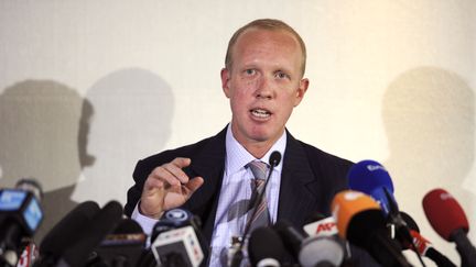 Douglas Wigdor, l'un des avocats de Nafissatou Diallo, lors d'une conf&eacute;rence de presse le 23 ao&ucirc;t &agrave; New York. (ERIC FEFERBERG / AFP)