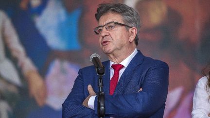 Jean-Luc Mélenchon lors d'une conférence de presse à&nbsp; Tegucigalpa (Honduras), le 18 juillet 2022. (CASA PRESIDENCIAL DE HONDURAS / AFP)