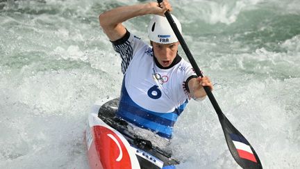 Titouan Castryck lors de la finale de l'épreuve olympique de kayak slalom à Vaires-sur-Marne (Seine-et-Marne), le 1er août 2024. (BERTRAND GUAY / AFP)