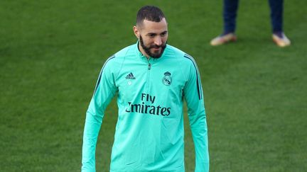 L'attaquant du Real Madrid Karim Benzema à l'entraînement le 25 janvier 2020. (IRH / SPAINDPPI / AFP)