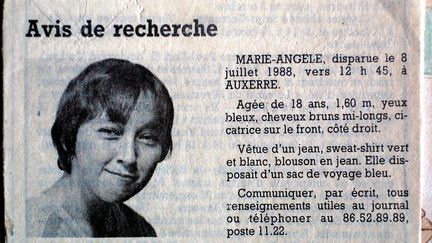 Photo de Marie Angele Domèce publiée sur son avis de recherche. Victime de Michel Fourniret, elle a disparu le 8 juillet 1988 à Auxerre à l'âge de 18 ans. (VINCENT LESAGE / MAXPPP)