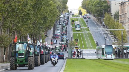 Un convoi de tracteurs arrive pr&egrave;s du point de ralliement des agriculteurs en col&egrave;re. (LAURENTVU / SIPA)