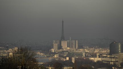 La France, considérée comme mauvaise élève en matière de pollution de l'air, est convoquée comme huit autres pays par la Commission européenne. Ci-contre, un nuage de pollution au-dessus de Paris en décembre 2016. (PHILIPPE LOPEZ / AFP)