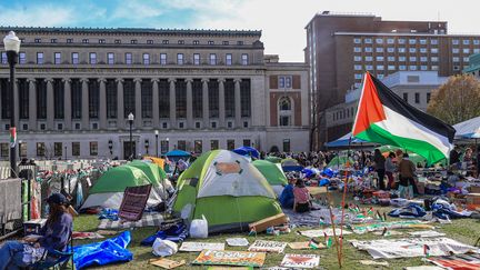 A support camp for Gaza was set up in front of Columbia University in New York.  (SELCUK ACAR / ANADOLU)