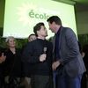 Le secrétaire national d'Europe Ecologie-Les Verts, Julien Bayou, et l'eurodéputé du même parti, Yannick Jadot, lors d'un congrès à Saint-Denis (Seine-Saint-Denis), le 30 novembre 2019. (GEOFFROY VAN DER HASSELT / AFP)