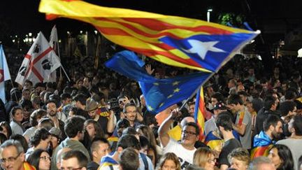 Partisans de l'indépendance à Barcelone le 27 septembre 2015, au soir des élections en Catalogne (AFP - CITIZENSIDE - ALEIX PLANA)