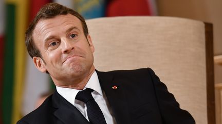 Emmanuel Macron au siège de l'Organisation internationale du travail, à Genève (Suisse), le 11 juin 2019. (FABRICE COFFRINI / AFP)