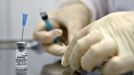 Une infirmière s'apprête à inoculer le vaccin Sputnik V, développé en Russie, sur un volontaire, le 10 septembre 2020.&nbsp; (NATALIA KOLESNIKOVA / AFP)