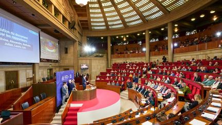 Les membres de la convention citoyenne sur la fin de vie participent à leur ultime journée de travaux, le 2 avril 2023, au siège du Conseil économique, social et environnemental, à Paris. (KATRIN BAUMANN / CESE)