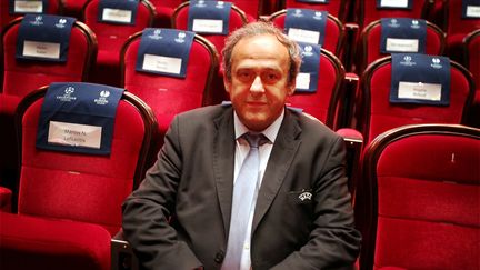 Michel Platini, pr&eacute;sident de l'UEFA, lors du tirage au sort de la Ligue Europa &agrave; Monaco, le 28 ao&ucirc;t 2015. (MAXPPP)