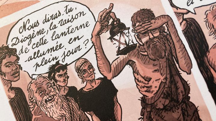 Diogène et sa lanterne qui rencontre Erostrate dans la BD de Martin Veyron. (MARTIN VEYRON / EDITIONS DARGAUD)