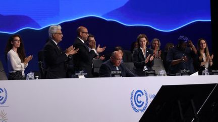 Plusieurs participants à la COP27,&nbsp;la conférence sur le climat à Charm el-Cheikh, en Egypte, le 20 novembre 2022. (JOSEPH EID / AFP)