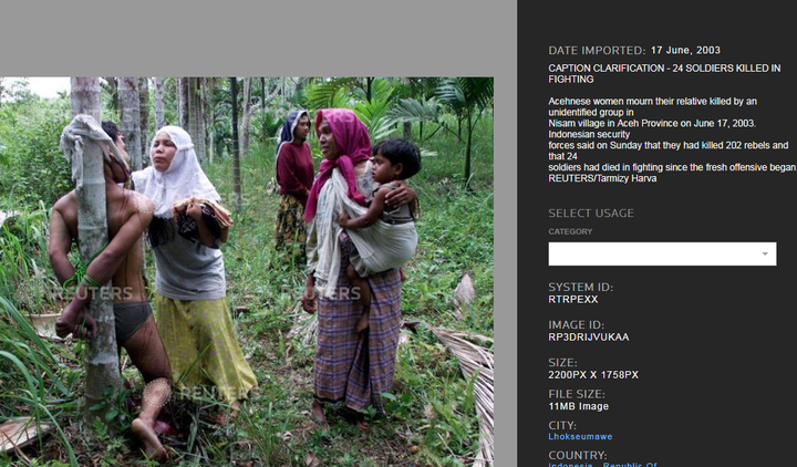 L'image a été prise par un photographe de l'agence Reuters en 2003 dans la province d'Aceh en Indonésie (Capture d'écran Reuters)