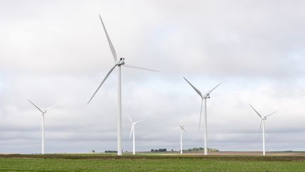 Des éoliennes à Vouzailles (Vienne), près de Poitiers, le 3 mars 2022. (JEAN-FRANCOIS FORT / HANS LUCAS / AFP)