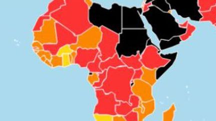 Carte de la liberté de la presse en Afrique selon le rapport 2018 de Reporters sans Frontières. (RSF)