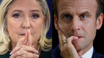 Les Français devront départager Marine Le Pen et Emmanuel Macron pour accéder à l'Elysée, le 24 avril 2022. (JULIEN DE ROSA / AFP)