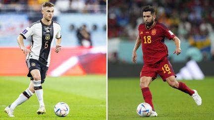 L'Allemand Joshua Kimmich, et l'Espagnol Jordi Alba lors de la Coupe du monde 2022. (AFP)