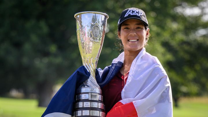 La Française Céline Boutier, vainqueur le dimanche 30 juillet 2023 de l'Evian Championship, un des titres les plus prestigieux de la saison de golf (FABRICE COFFRINI / AFP)