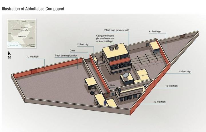 Plan du complexe d'Abbottabad, dans lequel a v&eacute;cu Ben Laden pendant 6 ans et demi.&nbsp; (US DEPARTMENT OF DEFENSE / FTVI)