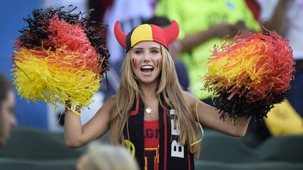 Axelle Despiegelaere, supportrice belge, lors du match Belgique-Cor&eacute;e du Sud &agrave; Sao Paulo (Br&eacute;sil), le 26 juin 2014. (YORICK JANSENS / BELGA MAG / AFP)