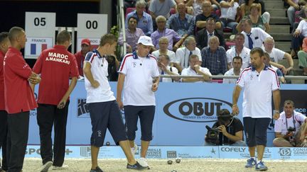 Le championnat du monde de pétanque au Palais des sports de Marseille le 6 octobre 2012. Match de quart de finale entre la France et le Maroc. (MAXPPP)