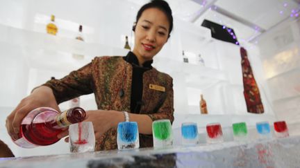 Dans le Palais de glace du Ice and Snow festival, le 4 janvier 2015, &agrave; la veille de l'inauguration de ce festival annuel de la ville d'Harbin, dans le nord de la Chine. (KIM KYUNG HOON / REUTERS)