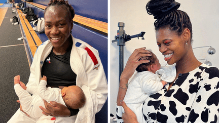 La judokate Clarisse Agbegnenou (à gauche) et la basketteuse Valériane Ayayi (à droite) ont été les premières athlètes à vouloir allaiter tout en reprenant leur carrière sportive. (Capture d'écran Instagram Clarisse Agbegnenou et Valériane Ayayi)