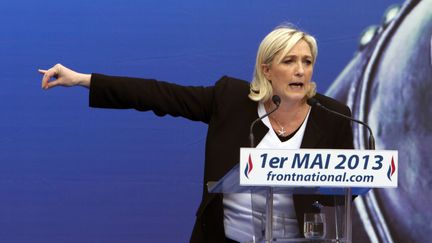 Marine Le Pen, pr&eacute;sidente du FN, lors de son discours du 1er-Mai, &agrave; Paris, le 1er mai 2013. (JOEL SAGET / AFP)