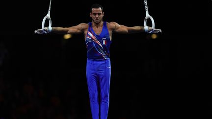 Samir Aït Saïd aux anneaux lors des Championnats du monde 2019, à Stuttgart (Allemagne). (LIONEL BONAVENTURE / AFP)