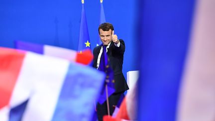 Le candidat d'En marche ! à la présidentielle, le soir du premier tour de l'élection, à Paris, le 23 avril 2017. (MUSTAFA YALCIN / ANADOLU AGENCY)