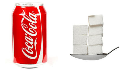 Une canette de 33 cl de Coca Cola contient 35 g de sucre, soit 7 morceaux. (DR)