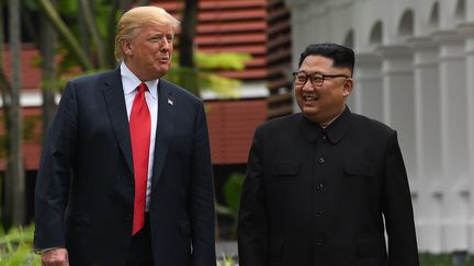 Donald Trump et Kim Jong un se rencontrent à Singapour, le 11 juin 2018. (SAUL LOEB / AFP)