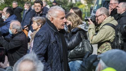 Patrick Poivre d'Arvor, le 9 mars 2022 aux obsèques de Jean-Pierre Pernaut. (MAGALI COHEN / HANS LUCAS / AFP)